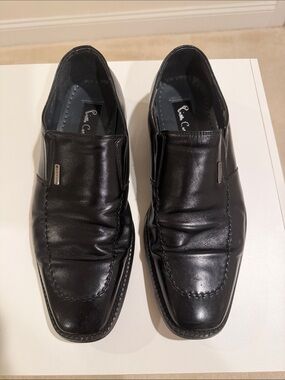 Pierre Cardin Black Leather Slip-On Moc Toe Loafers